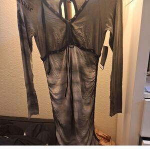 Gray Long Sleeve Dress with Tie Detail